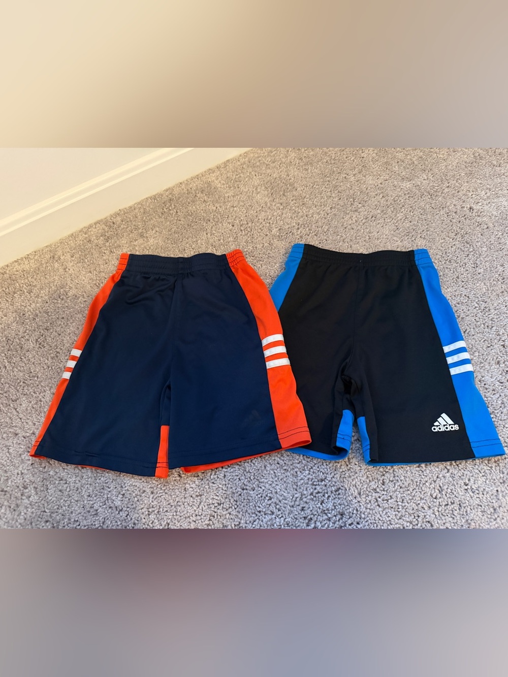 Size 5 - Kids Athletic Swim Shorts - Navy with Orange & Black with Blue Panels